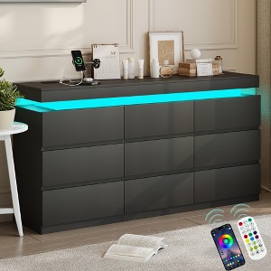 Vipbear 9-drawer vanity with power socket and LED lights, spacious storage cabinet, charging dock - 1 of 4