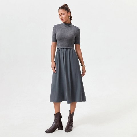 Женские платья A New Day Women's Short Sleeve Twofer Midi Dress - A New Day™ Gray M