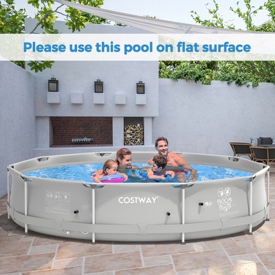 Gray Round Above Ground Swimming Pool with Iron Frame and Pool Cover