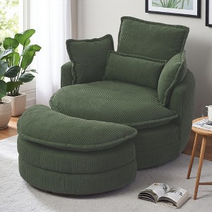 Corduroy Swivel Chair with Storage Ottoman and Back Pillow - 1 of 4