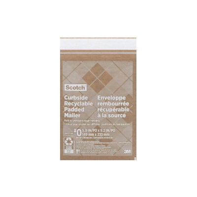 Scotch Curbside Recyclable Mailer Size 0 Brown: Self-Adhesive Padded Shipping Envelopes, 5.9" x 9.2", Single Pack