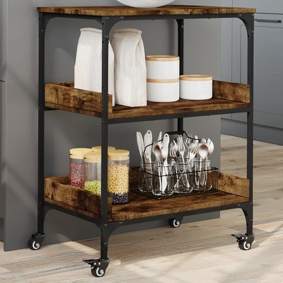 vidaXL Kitchen Trolley Smoked Oak 23.6 in.x16.1 in.x31.7 in. Engineered Wood