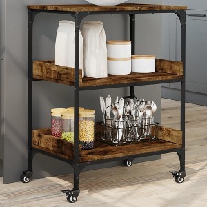 vidaXL Kitchen Trolley Smoked Oak 23.6 in.x16.1 in.x31.7 in. Engineered Wood - 1 of 4