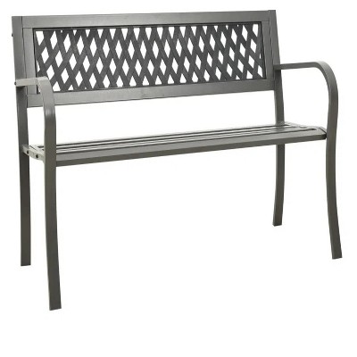 43“Folding Outdoor Garden Bench 2-Person Patio Bench with Backrest and ArmrestsPatio Bench 49.2" Steel Gray