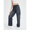 Mocamel Girls' Straight High Belt Denim Overalls Personalized Pocket Solid Color Loose Wide Leg 8-14 Years Old - 3 of 4