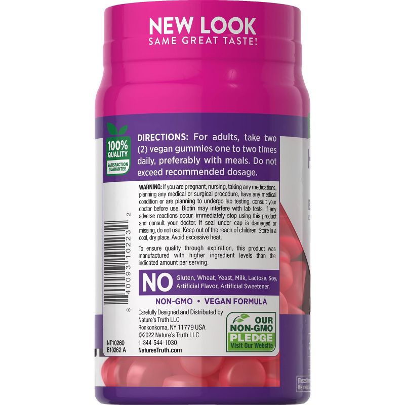 Nature&#39;s Truth Hair, Skin &#38; Nails with Biotin Vegan Gummies - Natural Fruit - 80ct, 4 of 6