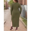 Women's Plus Size Ribbed Side Slit Crew Neck Long Sleeve Casual Slim Fit Bodycon Dresses - Agnes Orinda - 3 of 4