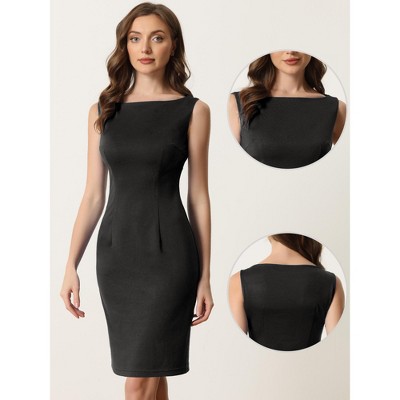 Женские платья INSPIRE CHIC Women's Sleeveless Boat Neck Casual Office Sheath Dresses Large Black — фото 2