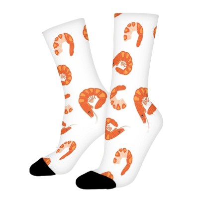 Shrimp Seafood Printed Women Printed Crew Socks Funny Funky Socks Soft Polyester Novelty Gifts for Artists Men