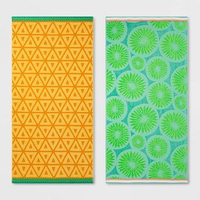 2pk XL Kiwi and Pineapple Beach Towel Set Green/Yellow - Sun Squad™