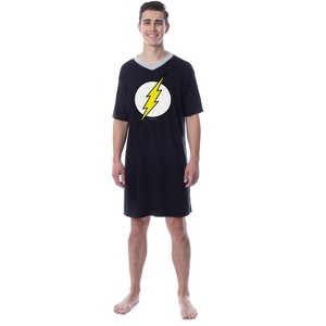 DC Comics Mens' The Flash Logo Symbol Nightgown Sleep Pajama Shirt Black - 1 of 4