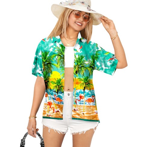 Happy Bay Hawaiian Shirts Womens Casual Summer Beach Party Tropical Colorful Tops Blouses Short Sleeve Dress Shirts Dresses For Women Target