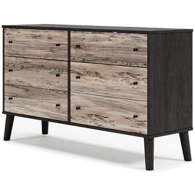Piperton 6-Drawer Black and Light Brown Dresser