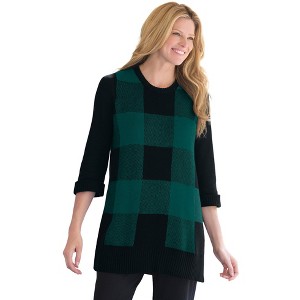 Woman Within Women's Plus Size Buffalo Plaid Pullover Sweater - 1 of 4