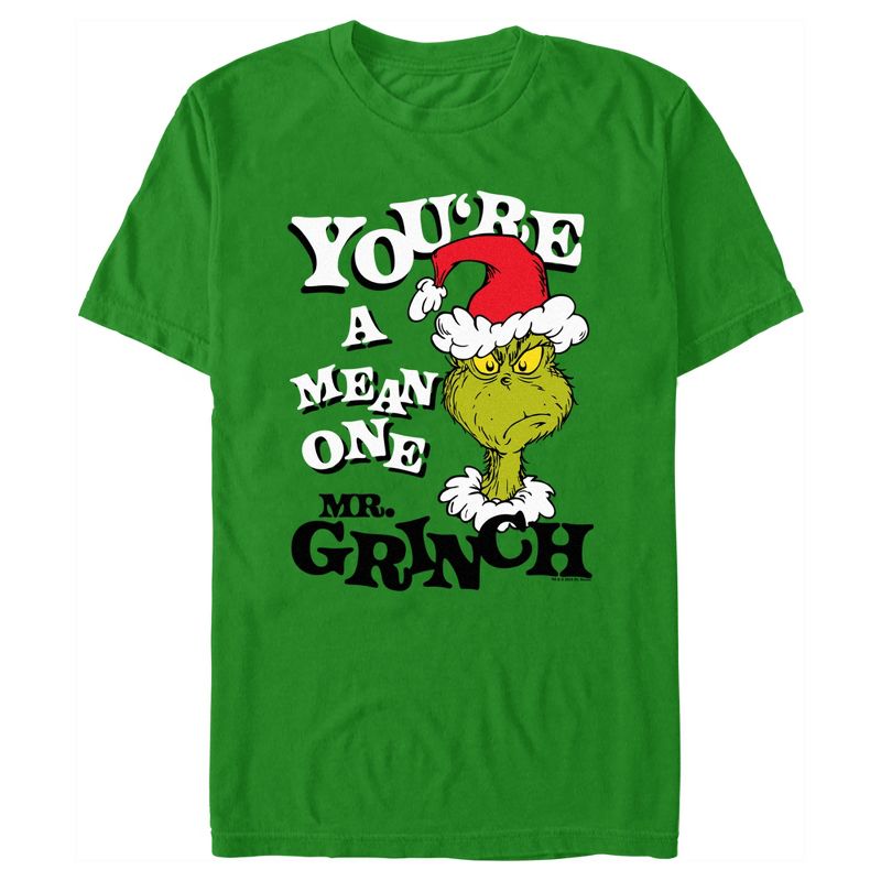 Men's Dr. Seuss Christmas The Grinch You're a Mean One Portrait T-Shirt, 1 of 6
