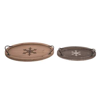 Transpac Wood 15 in. Multicolor Christmas Snowflake Etched Tray Set of 2