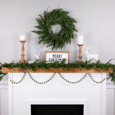 6' Green and Ivory Wooden Beaded Christmas Garland