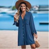 Women's Collared V-Neck Long Sleeve Cover-Up Dress -Cupshe - 2 of 3