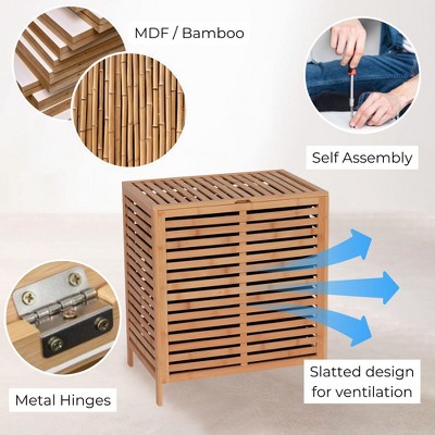Large Bamboo Slatted Ventilation Laundry Hamper with Lid