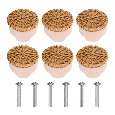 Unique Bargains Rattan Wood Handmade Dresser Cabinet Knobs with Screws
