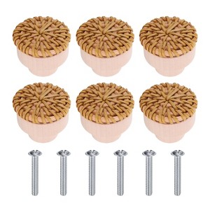 Unique Bargains Rattan Wood Handmade Dresser Cabinet Knobs with Screws - 1 of 4