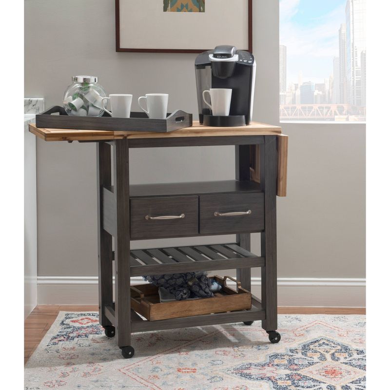 Kenberry Gray/Natural Wood Movable Kitchen Cart Storage Drawers &#38; Shelving Locking Wheels - Powell, 3 of 19