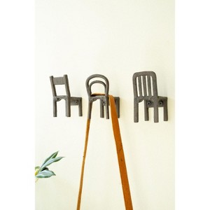 Cast Iron Chair Coat Hooks 7"H – Distressed Brown Wall Hooks, Set of Three by Kalalou - 1 of 3