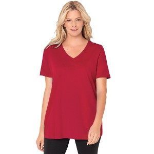 Woman Within Plus Size Perfect Short-Sleeve V-Neck Tee - 1 of 4
