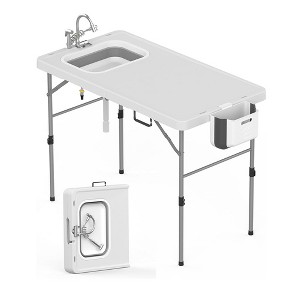 Outdoor Fish Cleaning Table with Sink, Portable Folding Camping Table with Faucet & Sprayer, Fish Cleaning Station for Outdoor Picnic, Beach Use - 1 of 4
