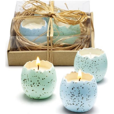 tagltd Cracked Egg Candles in Nest Set of 3 Light Blue Sculpted Paraffin Wax Easter Decor 1.5 in h x 1.6 in dia