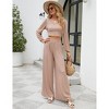 Women 2 Piece Casual Outfits Lounge Sets Ribbed Knit Long Sleeve Crop Top Wide Leg Palazzo Pants Tracksuits - 4 of 4