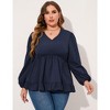 YesFashion Women's Plus Size Blouses V Neck Puff Sleeve Babydoll Tunic Long Sleeve Chiffon Casual Tops Ruffle Shirts - 2 of 4