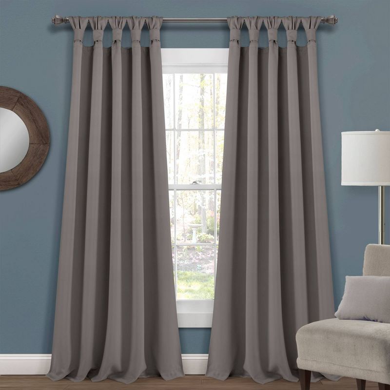 Set of 2 Insulated Knotted Tab Top Blackout Window Curtain Panels - Lush Décor, 1 of 9
