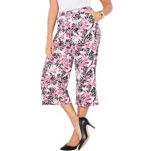 Catherines Women's Plus Size Anywear Wide Leg Capri - 1 of 4