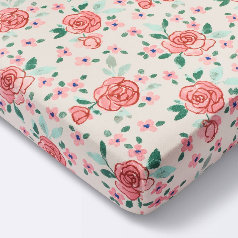 Cotton Fitted Crib Sheet - Large Floral Blooms - Cloud Island&#8482;, 1 of 8