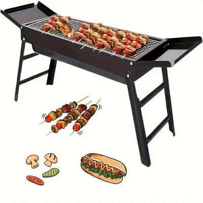 23" Lightweight Charcoal BBQ Grill, Collapsible Stainless Steel Design for Picnics & Beach Parties, w/ Detachable Grate, Spark-Resistant Mesh Guard