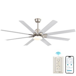 Wanze of Ocean 52 in. Modern Nickel Indoor Solid Wood White Blades Downrod Mount Ceiling Fan with 3-Color Dimmable Light and 3 Downrods - 1 of 4
