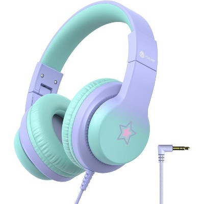 iClever Kids Headphones for School Travel, Safe Volume Limited, HD Mic Stereo Sound Over-Ear Girls Boys Headphones for Kid