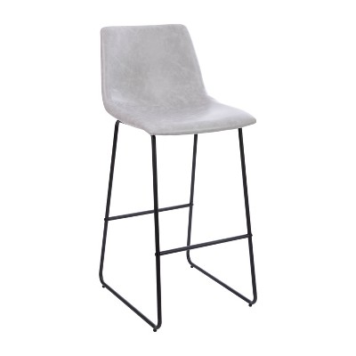 Modern Sled Base Light Gray Faux Leather Bar Stools, Set of 2