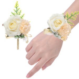 Unique Bargains Wedding Prom Parties Special Events Artificial Wrist Corsage 1 Set - 1 of 4