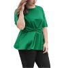 Agnes Orinda Women's Plus Size Twisted Knot Front Ruffles HemCrew Neck Short Sleeves Solid Summer Casual Peplum Blouses - 3 of 4