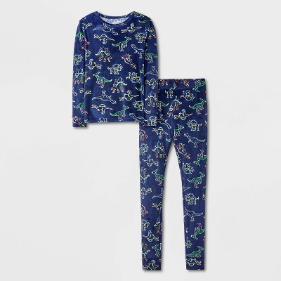 Kids' 2pc 'Dino' Snuggly Soft Snug Fit Long Sleeve Pajama Set - Cat & Jack™ Navy Blue 4