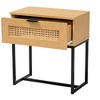 Sawyer Wood and Metal 1 Drawer End Table with Natural Rattan Oak Brown/Black - Baxton Studio: Mid-Century Bedside Furniture - 3 of 4