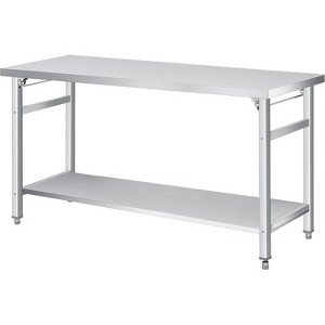 Stainless Steel Folding Table, Commercial Work Table w/Lockable Casters & Undershelf - 1 of 4