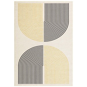 COZONY Modern Geometric Arch Black Washable Low Pile Area Rug - 1 of 4