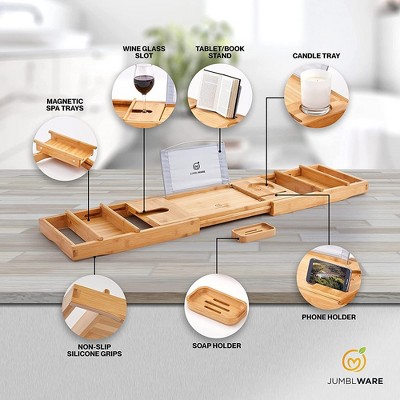 Bamboo Freestanding Bathtub Caddy with Extendable Sides