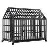 Okak Heavy Duty Dog Crate with 4 Lockable Wheels, Dog Cage with Front Door & Roof Door, Multi-Layer Finish Dog Kennel for Large Dog, Black - 3 of 4
