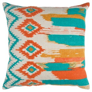 Teal Ikat Design Throw Pillow - Rizzy Home, Blue