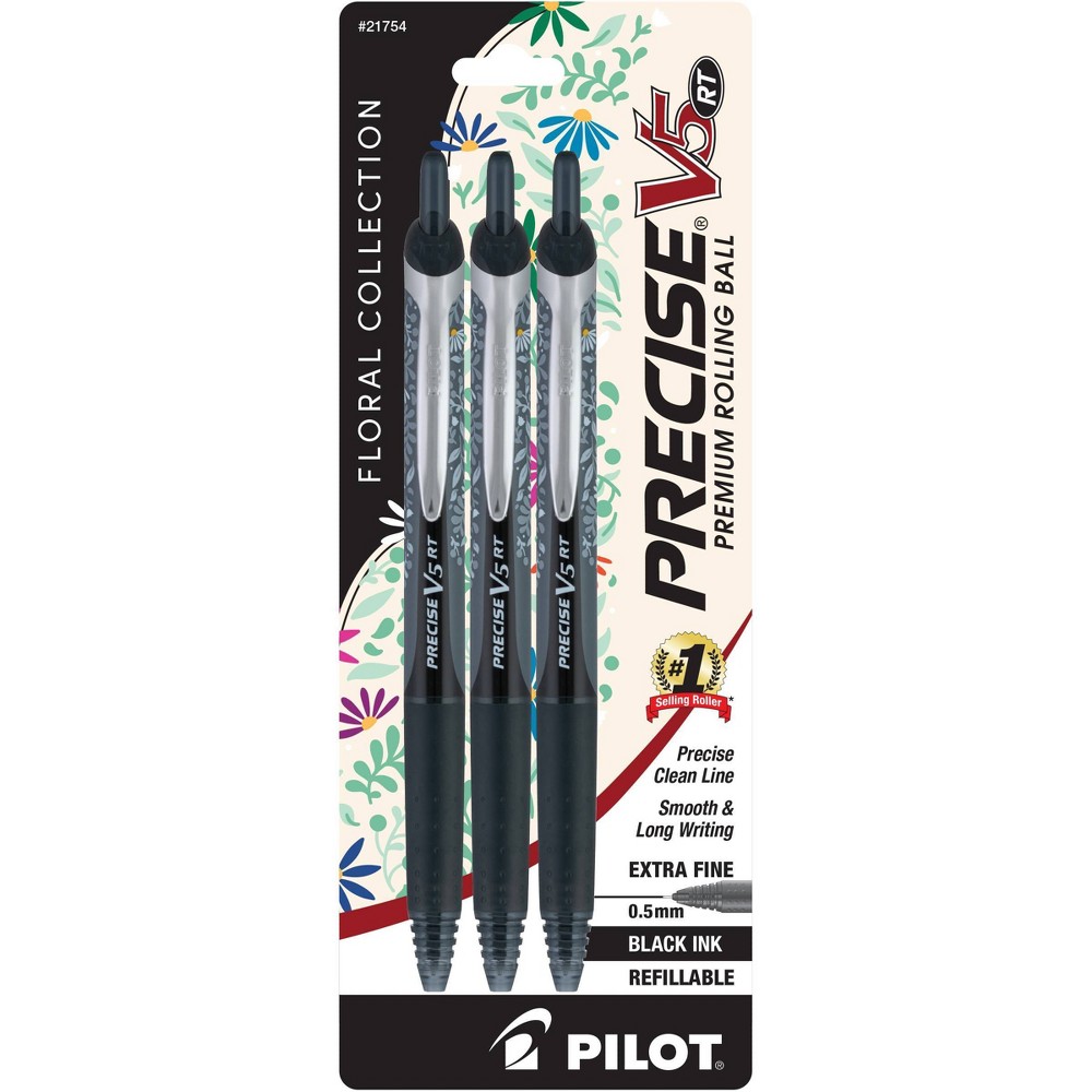 Photos - Accessory Pilot 3pk Precise V5 Floral Rollerball Pens Extra Fine Point 0.5mm Black Ink