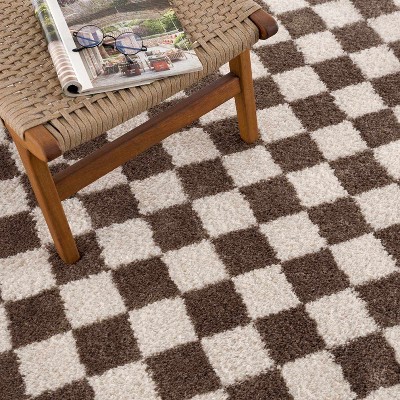 Hauteloom Canika Brown Washable Checkered Area Rug